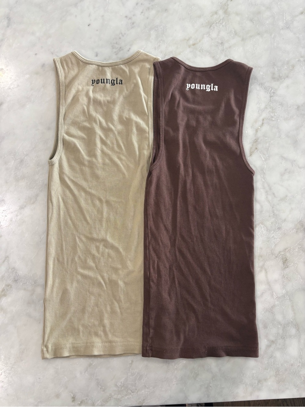 ⚡️YoungLA Women's Ribbed Cotton Tank Tops- Brown & Tan - Picture 2 of 5